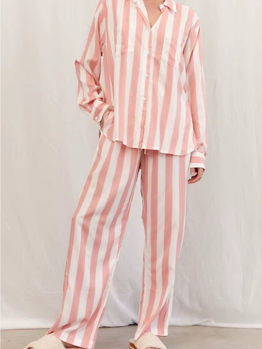 ISO Piyama Marlon Stripe Pajama Set in Peachy Pink in Size L